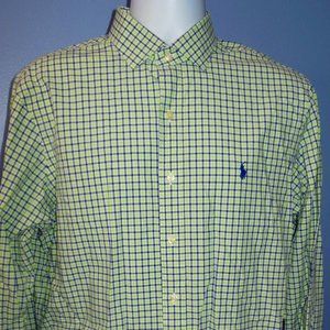 Men Polo Ralph Lauren Green Indigo Blue Plaid/Check Long Sleeve Shirt L